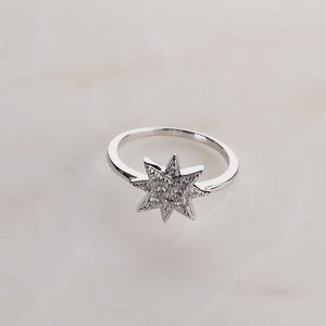 Silver & Pavé Cubic Zirconia Eight-point Star Ring
