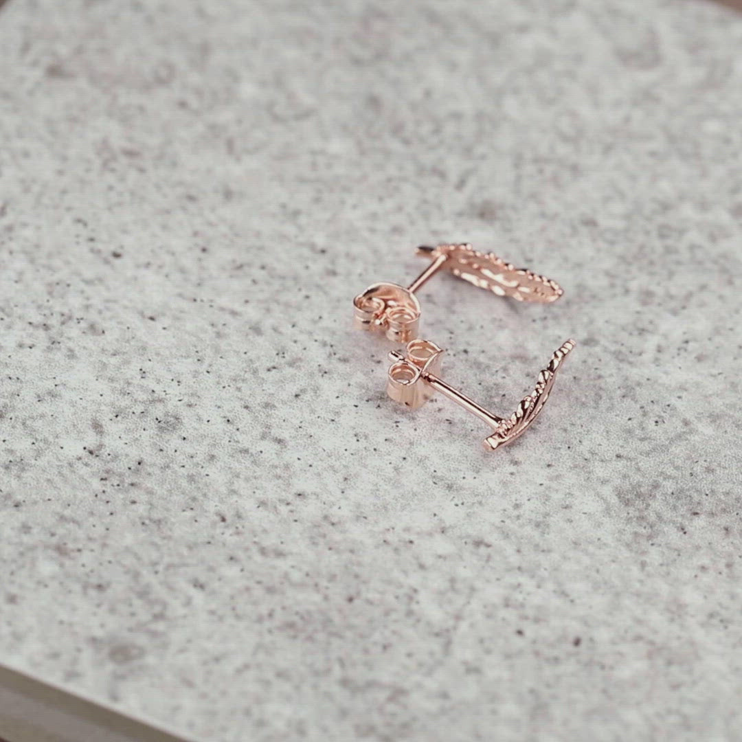 Curving Single Feather Stud Earrings - Rose Gold Vermeil