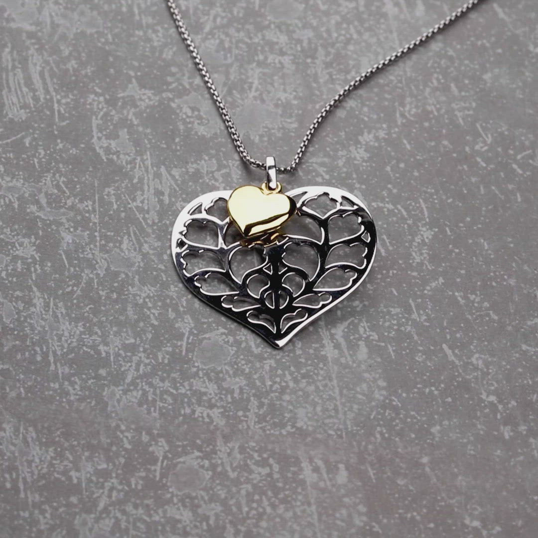 Silver Heart of Yorkshire Double Pendant with Yellow Gold Vermeil