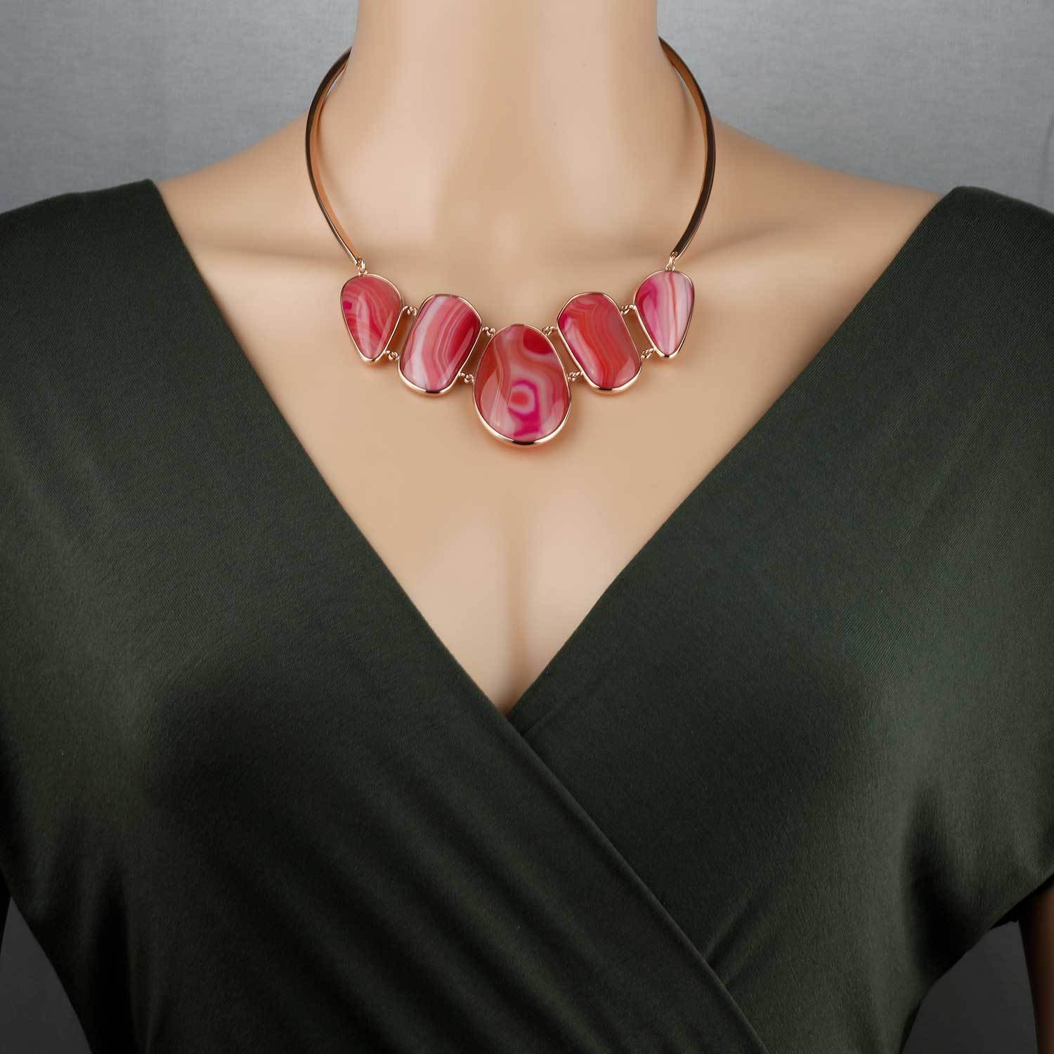 Rose Gold Vermeil Pink Agate Avalon Statement Necklace