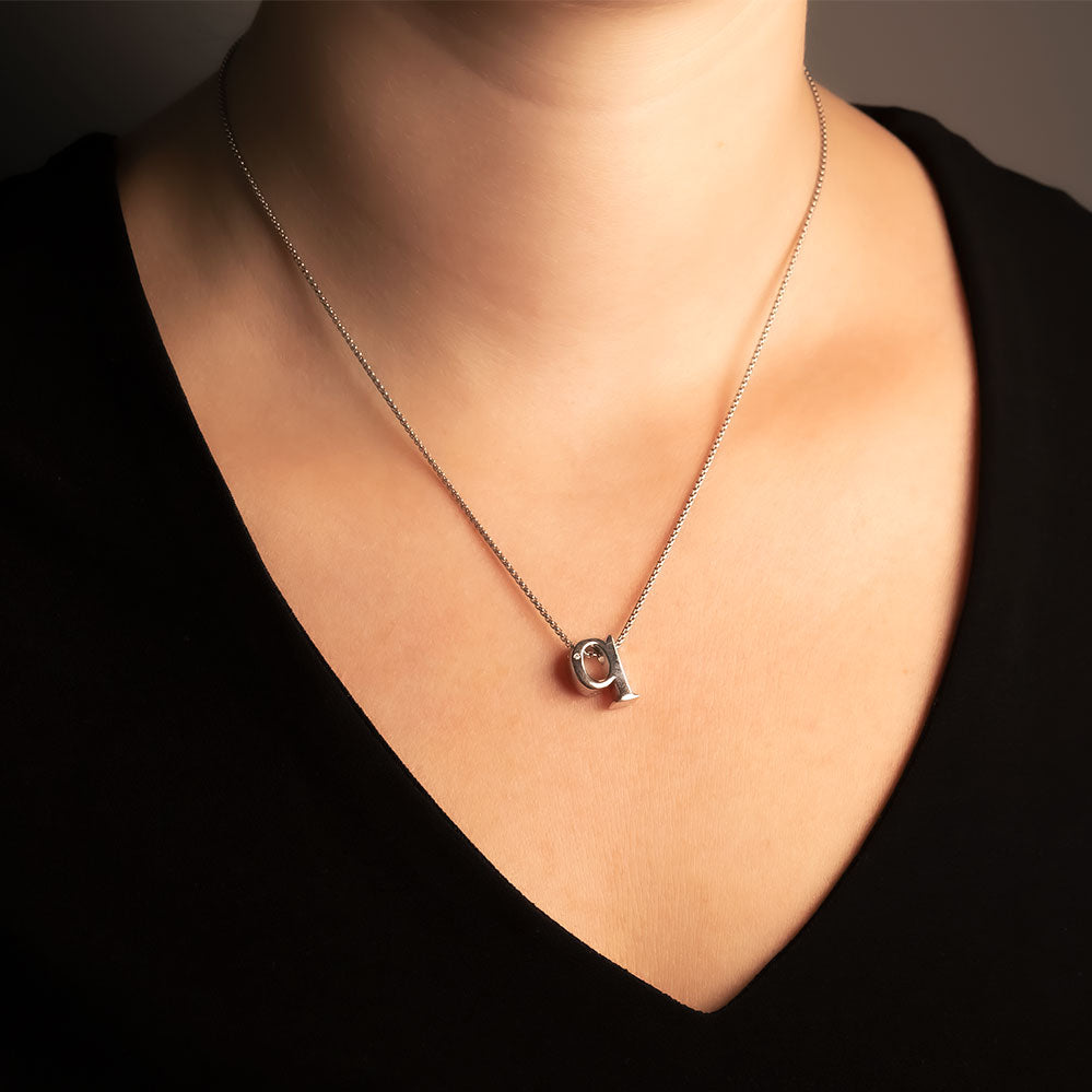 Letter Q Silver Diamond Pendant