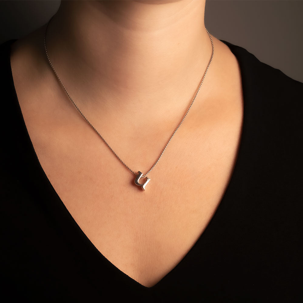 Letter U Silver Diamond Pendant