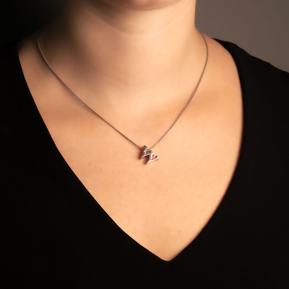 Letter W Silver Diamond Pendant