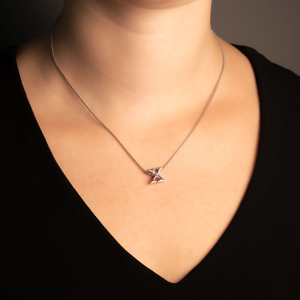 Letter X Silver Diamond Pendant