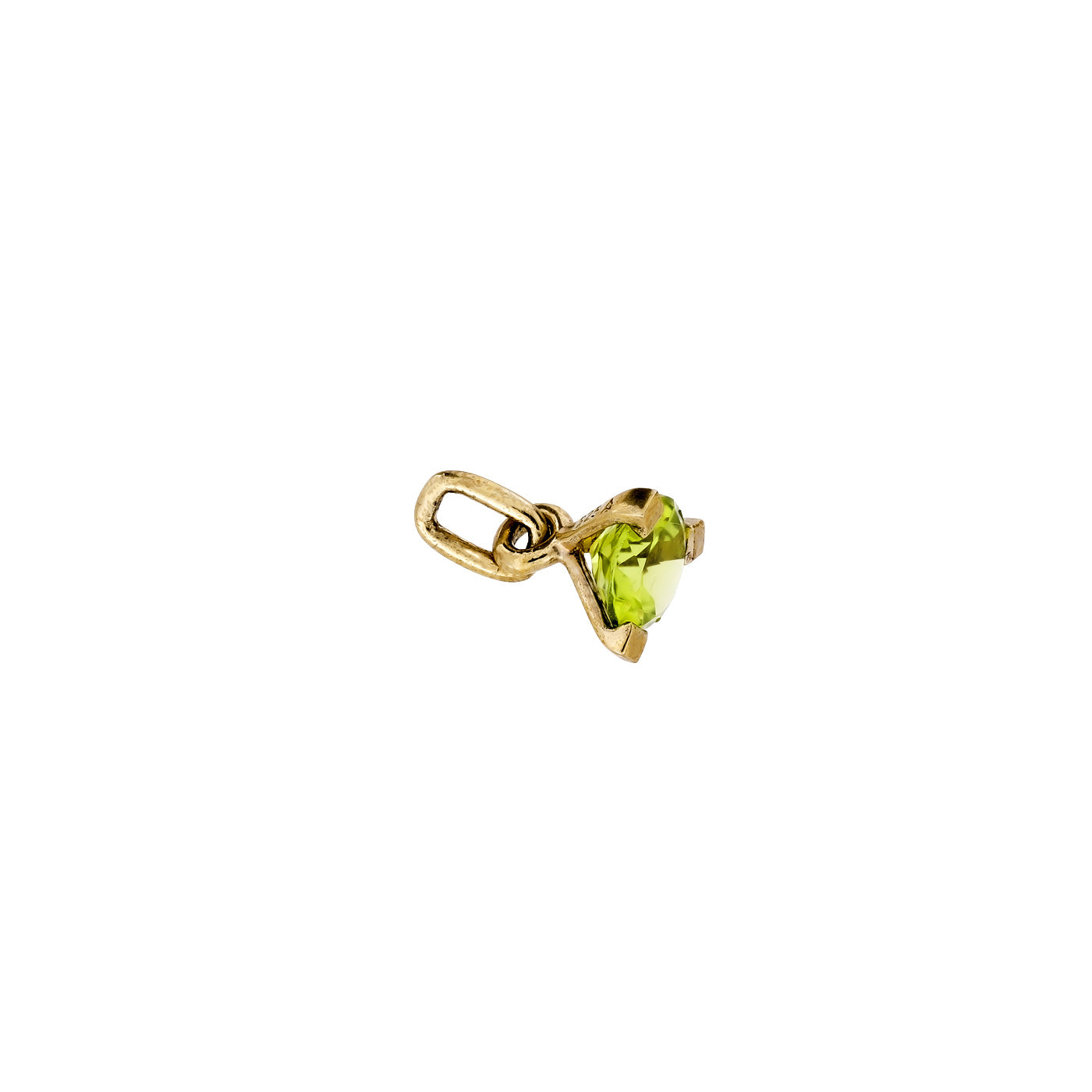 Delicate gold vermeil charm featuring a vibrant green peridot gemstone set in a minimal, sculptural design for a refined and contemporary accent.