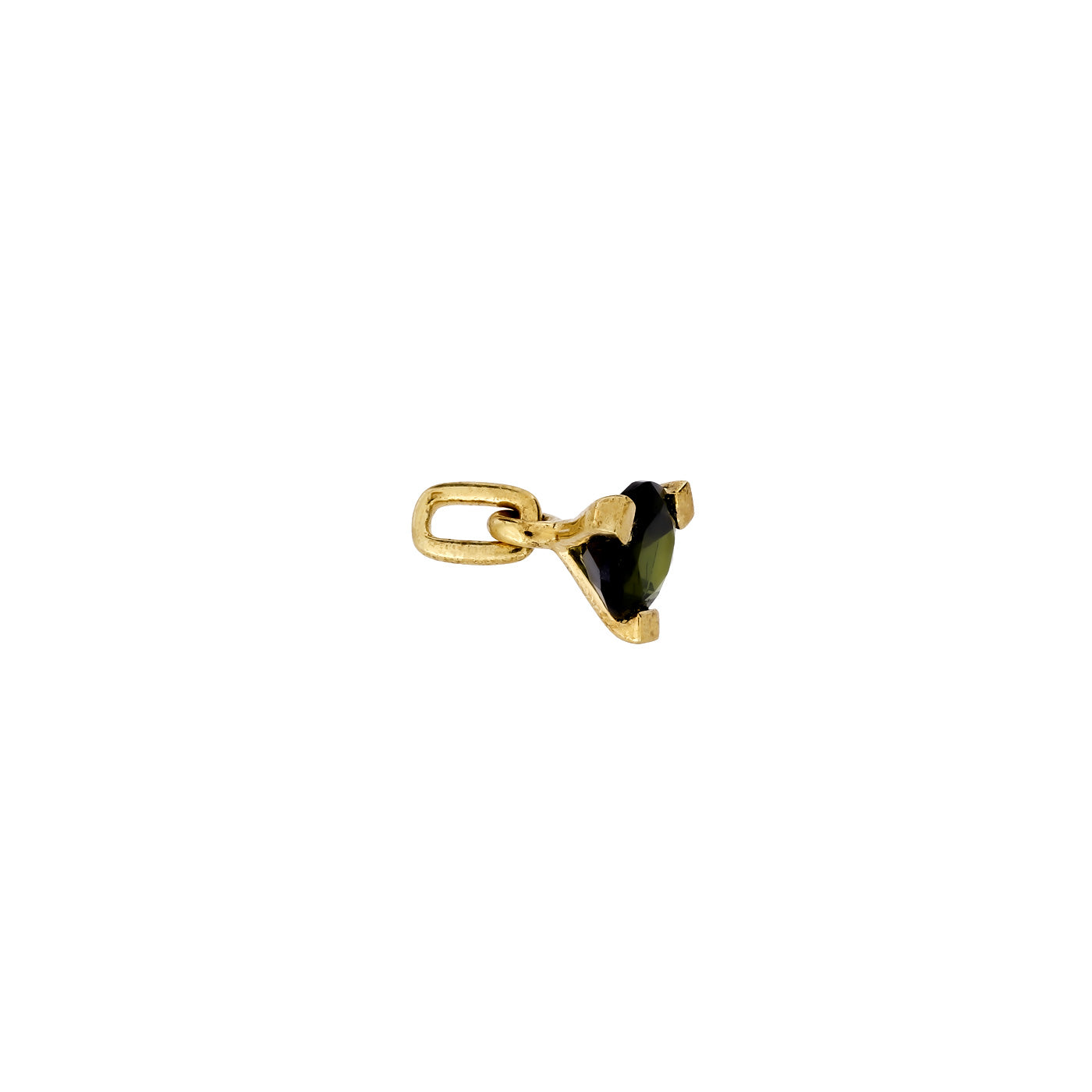 Delicate gold vermeil charm showcasing a heart-shaped green tourmaline gemstone, designed for adding a touch of elegant colour to bracelets or necklaces.