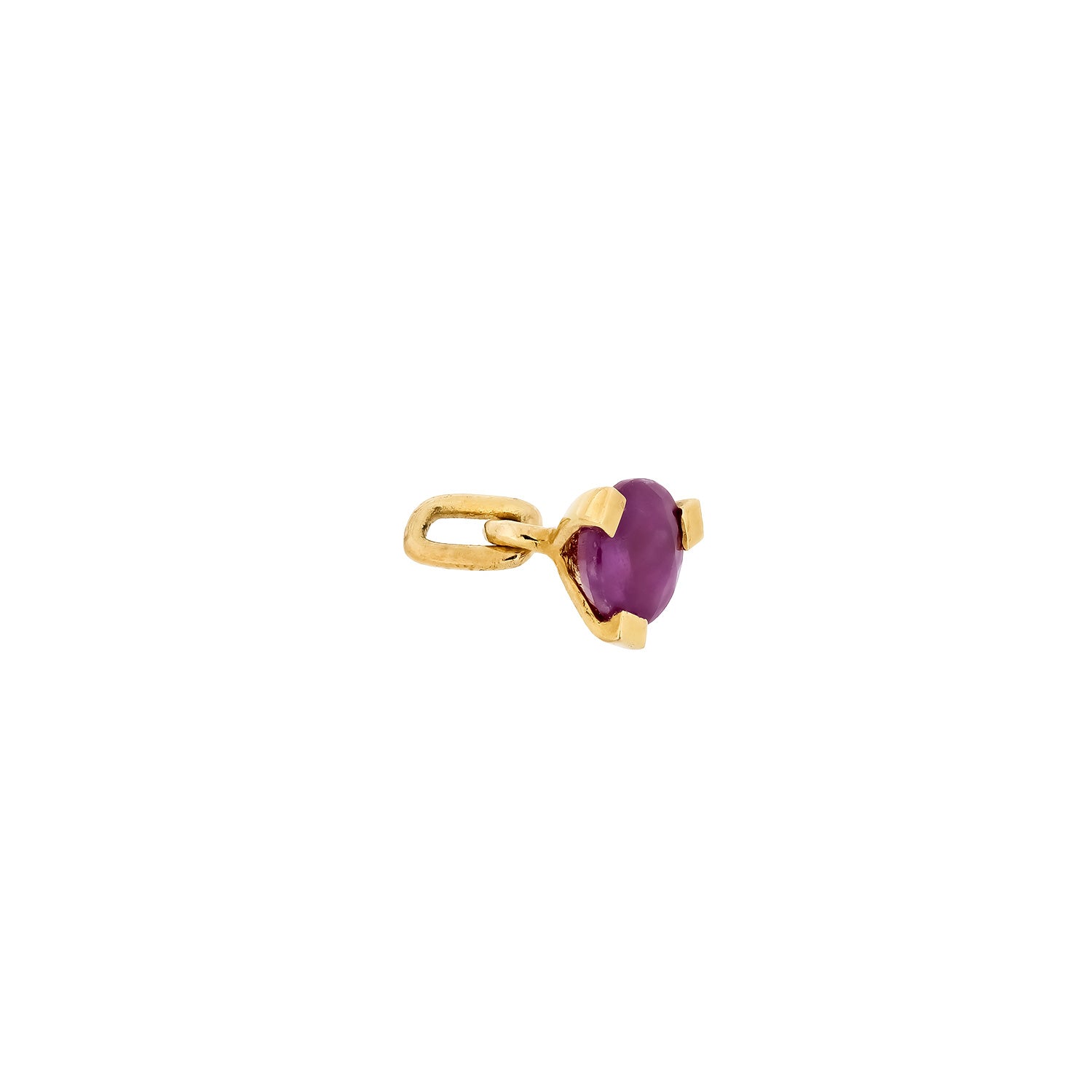 Yellow gold vermeil charm featuring a deep red ruby gemstone set in a sculptural claw setting, designed for elegant layering with sterling silver jewellery.