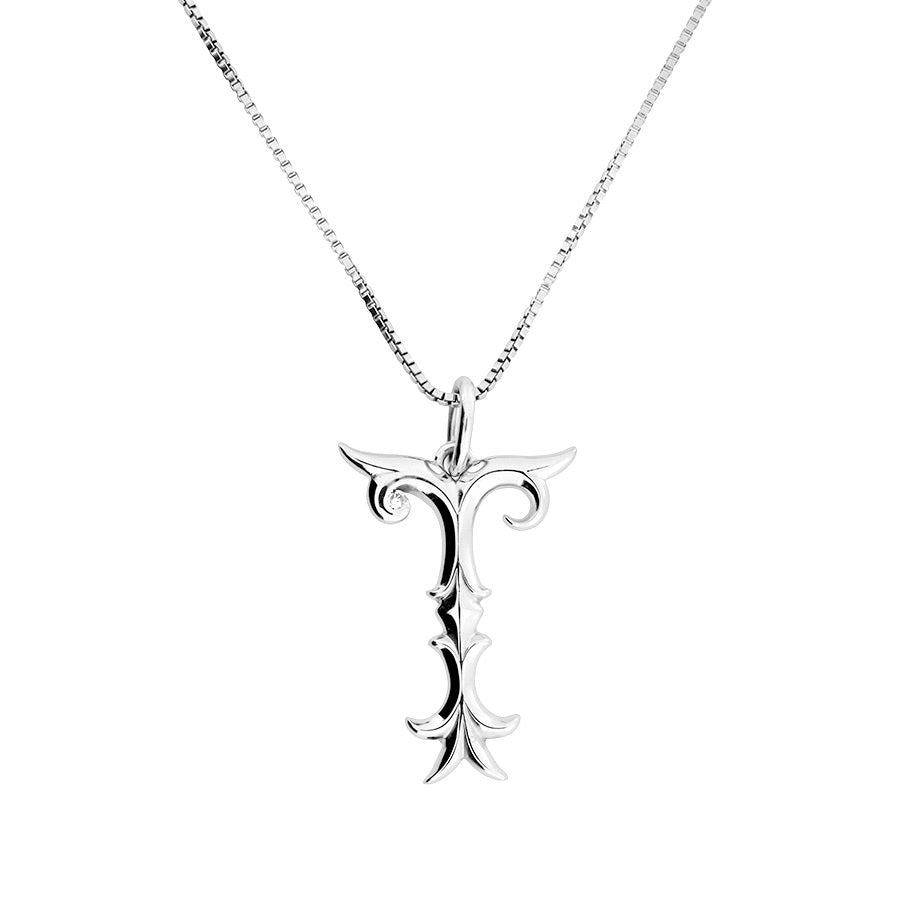 Gothic Letter T Pendant with Diamond