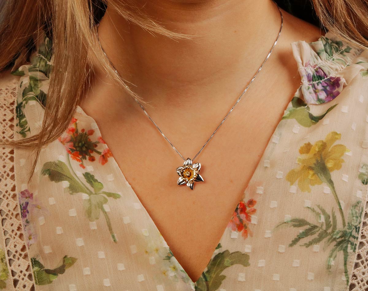 Daffodil March Birthday Flower Pendant