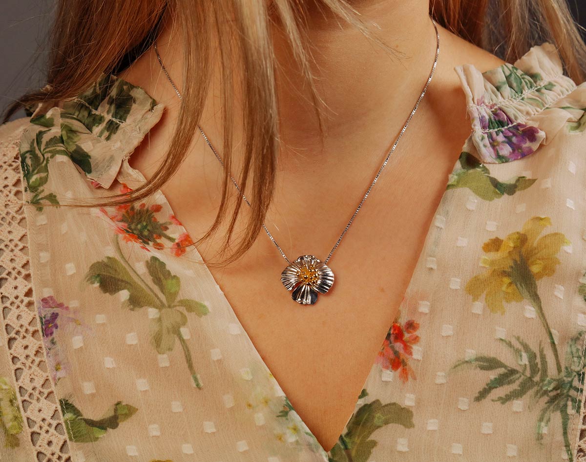 Poppy August Birthday Flower Pendant