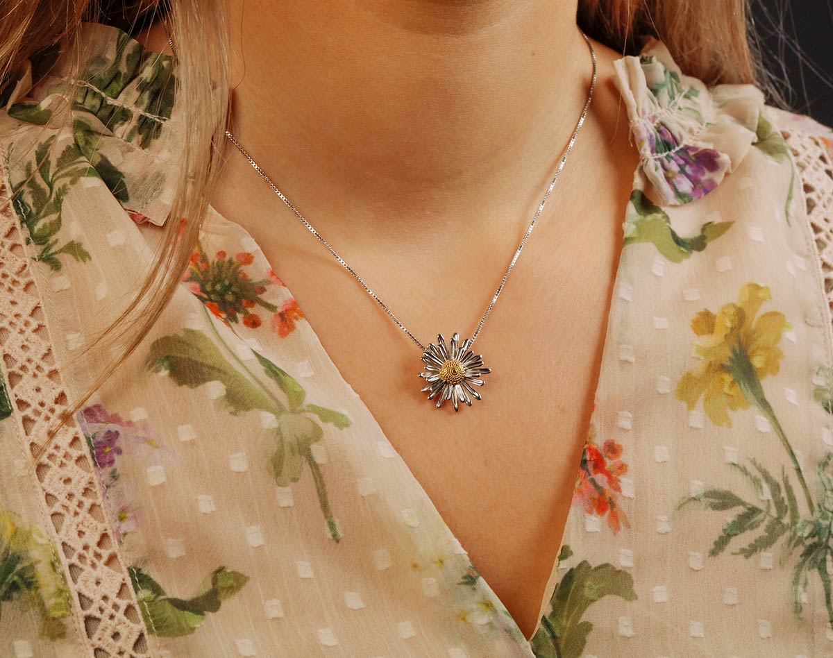 Michaelmas Daisy September Birthday Flower Pendant