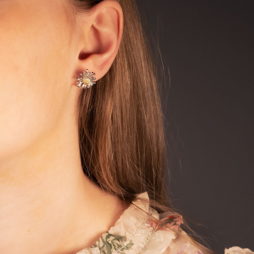 Michaelmas Daisy September Birthday Flower Earrings