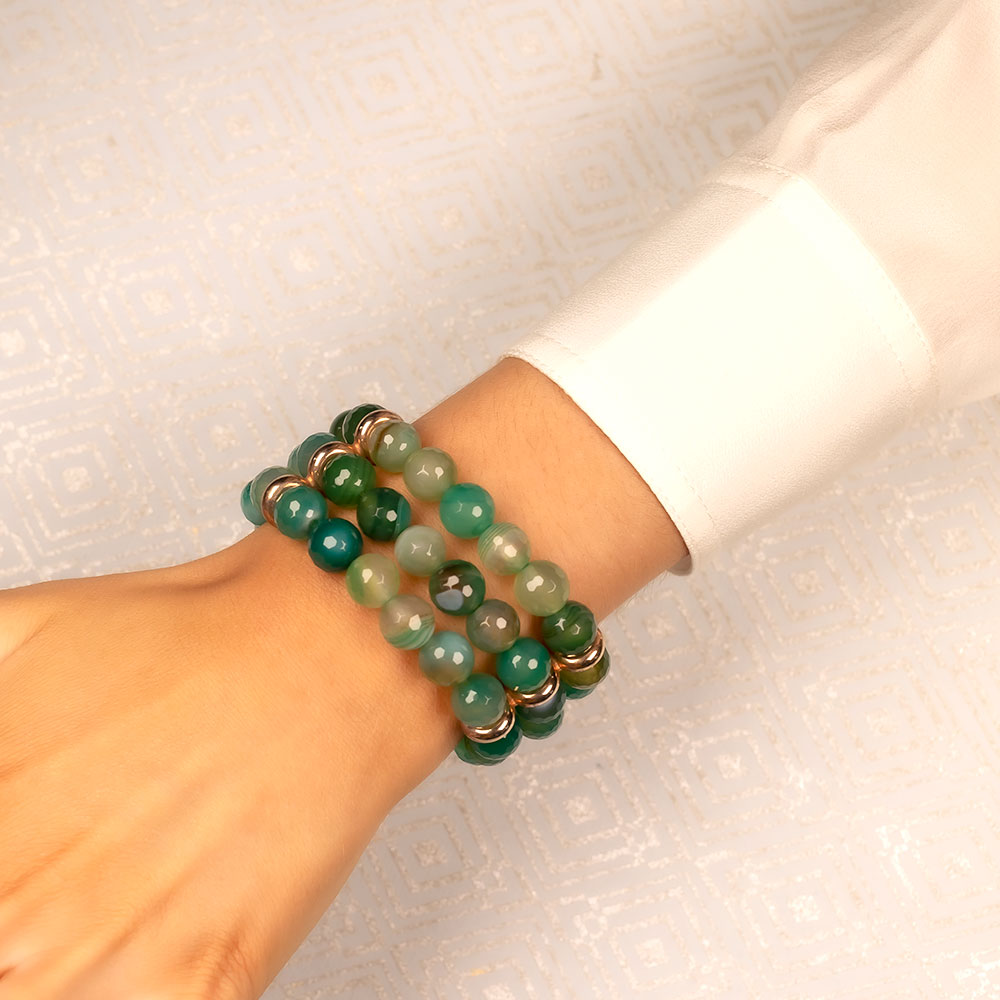 Triple Strand Green Agate Stretch Bracelet