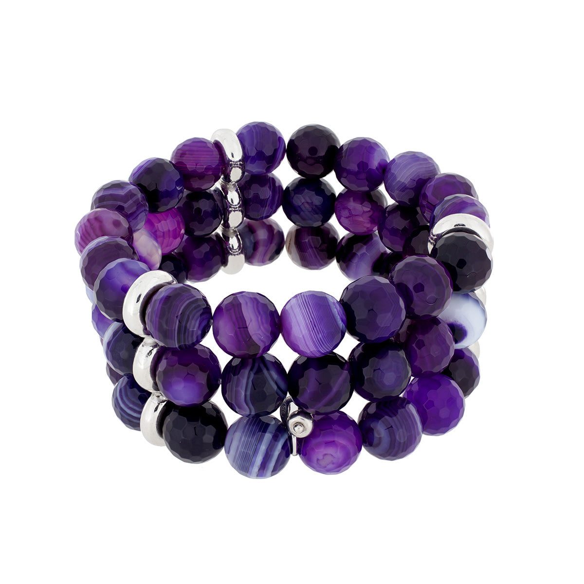 Triple Strand Purple Agate Stretch Bracelet