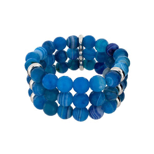 Triple Strand Blue Agate Stretch Bracelet