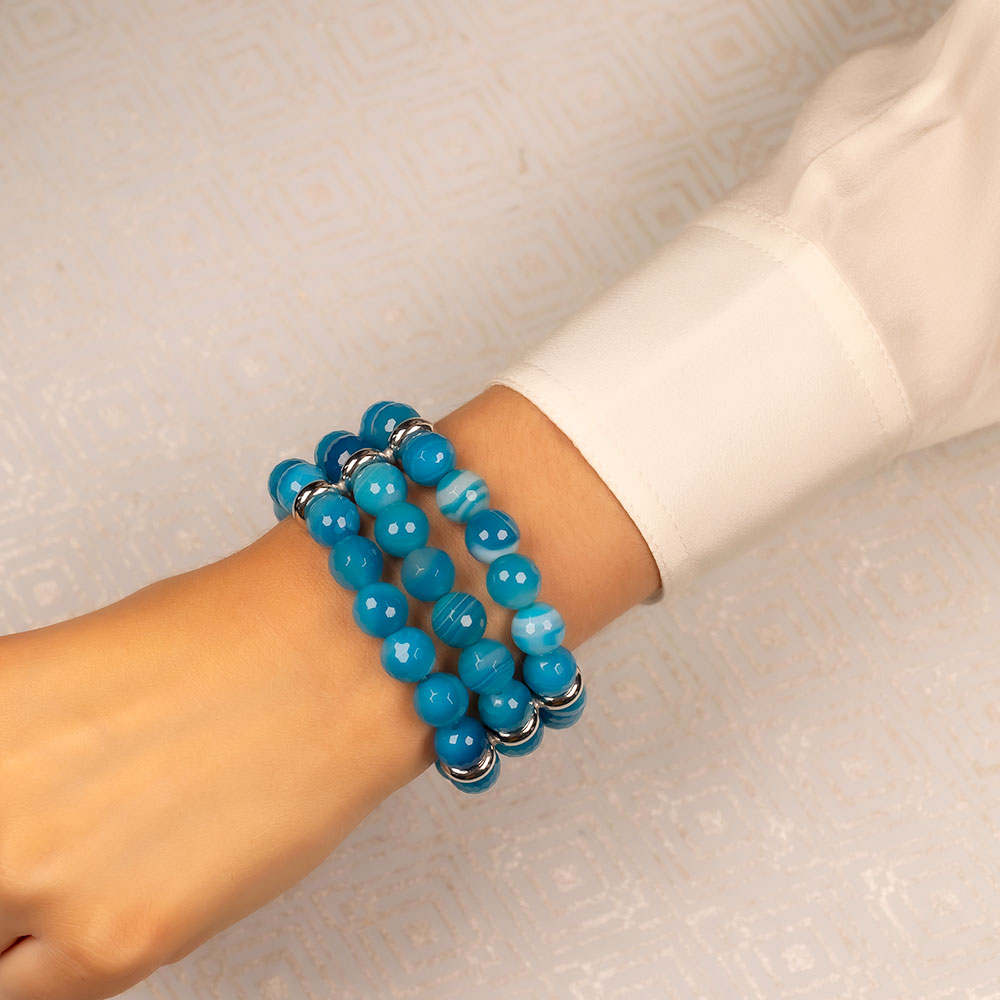 Triple Strand Blue Agate Stretch Bracelet