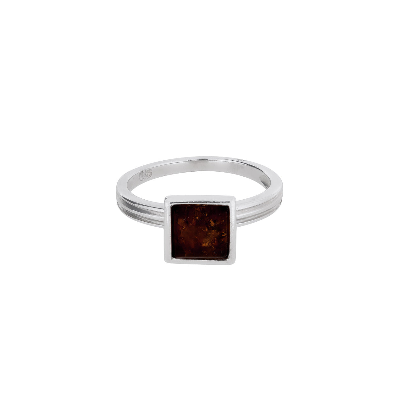 Silver Square Amber Ring
