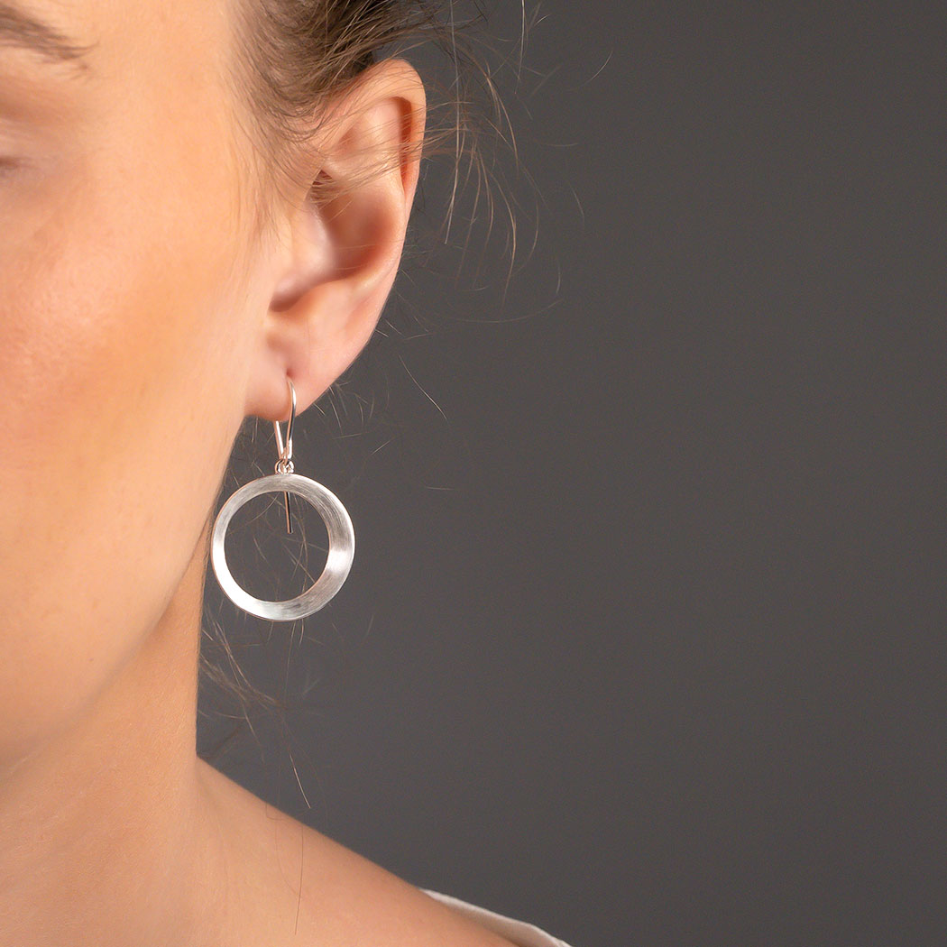 Silver Satin Circle Drop Earrings