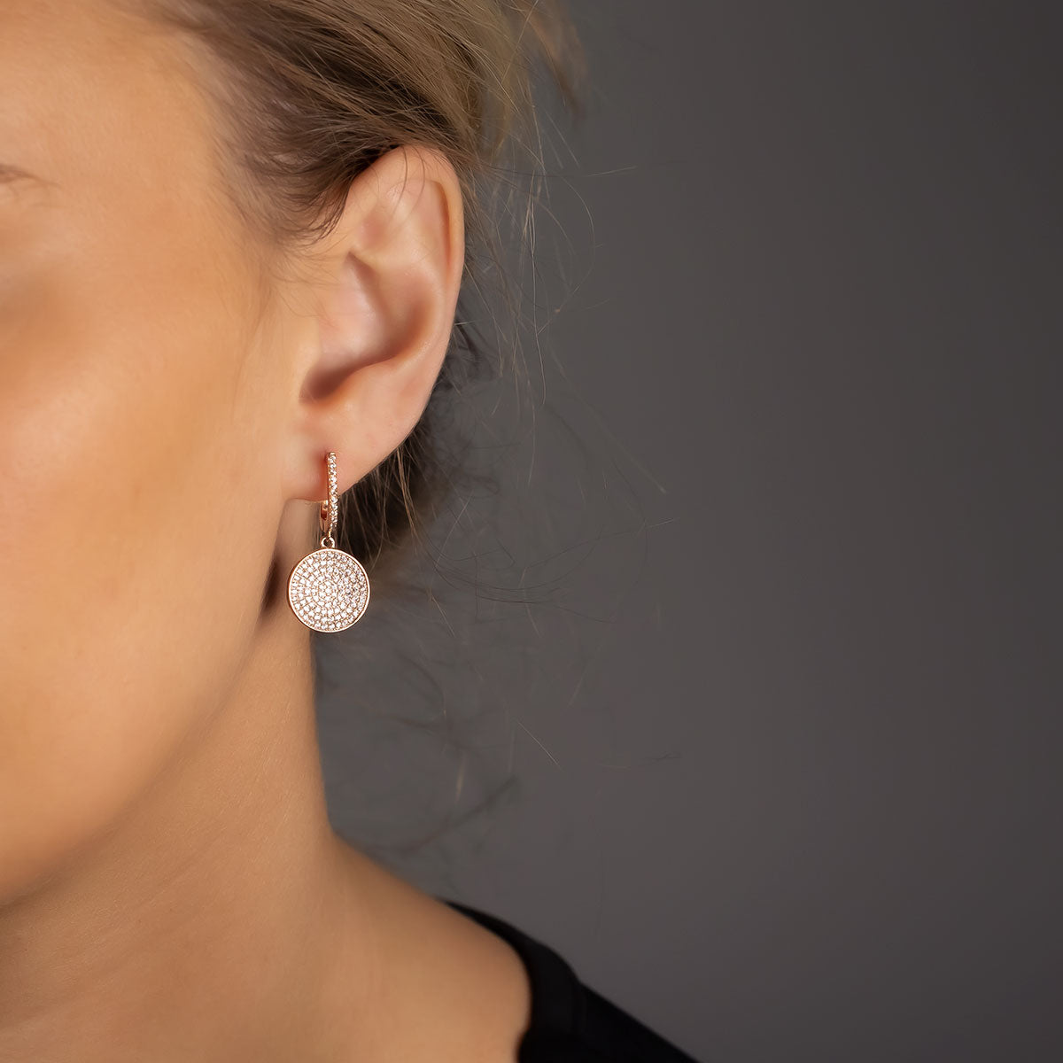 Domed Pavé Earring with Hinged Drop