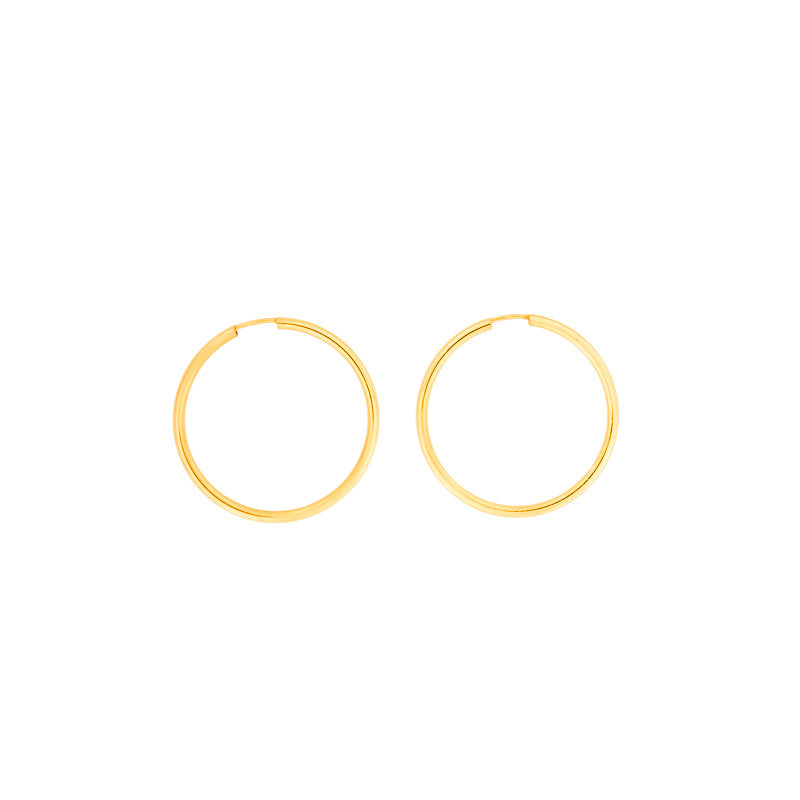 Pair of classic gold vermeil hoop earrings with a smooth, polished finish and a flexible clasp, offering a timeless and versatile addition to any jewellery collection.