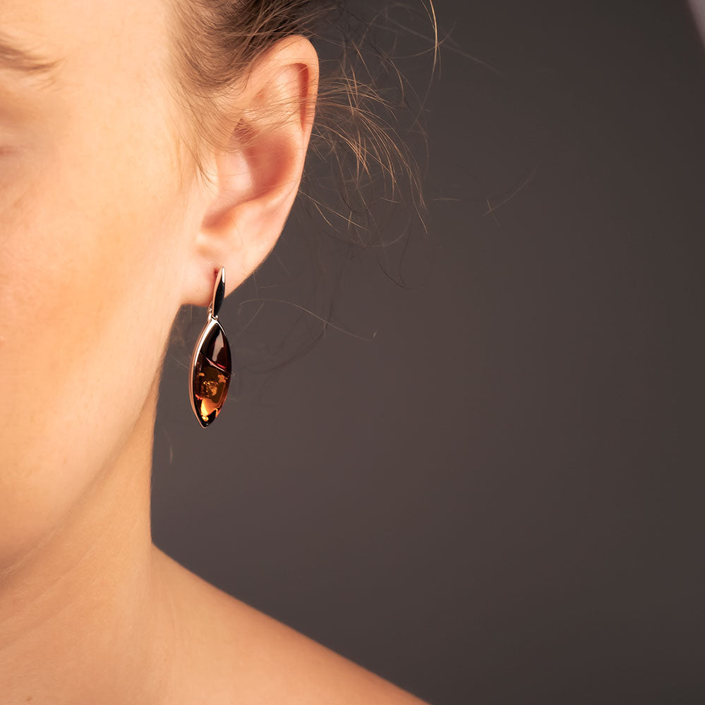 Silver Two Colour Amber Leaf Earrings