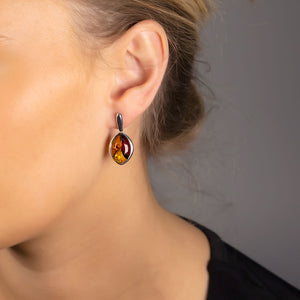 Silver Three Colour Amber Leaf Earrings