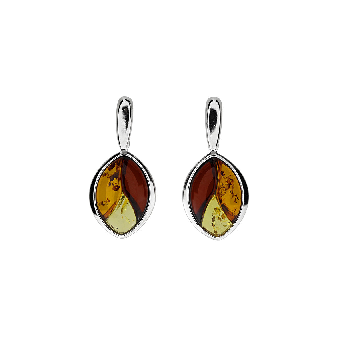 Silver Three Colour Amber Leaf Earrings