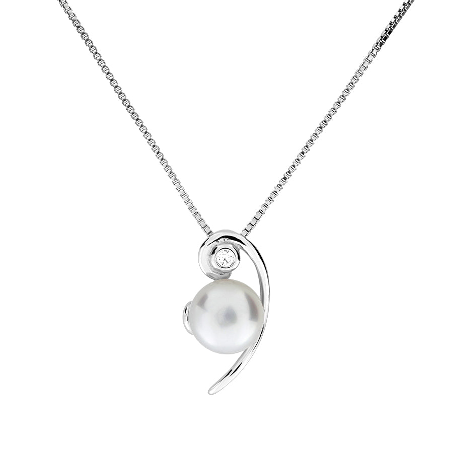 Silver & Pearl Curve Pendant