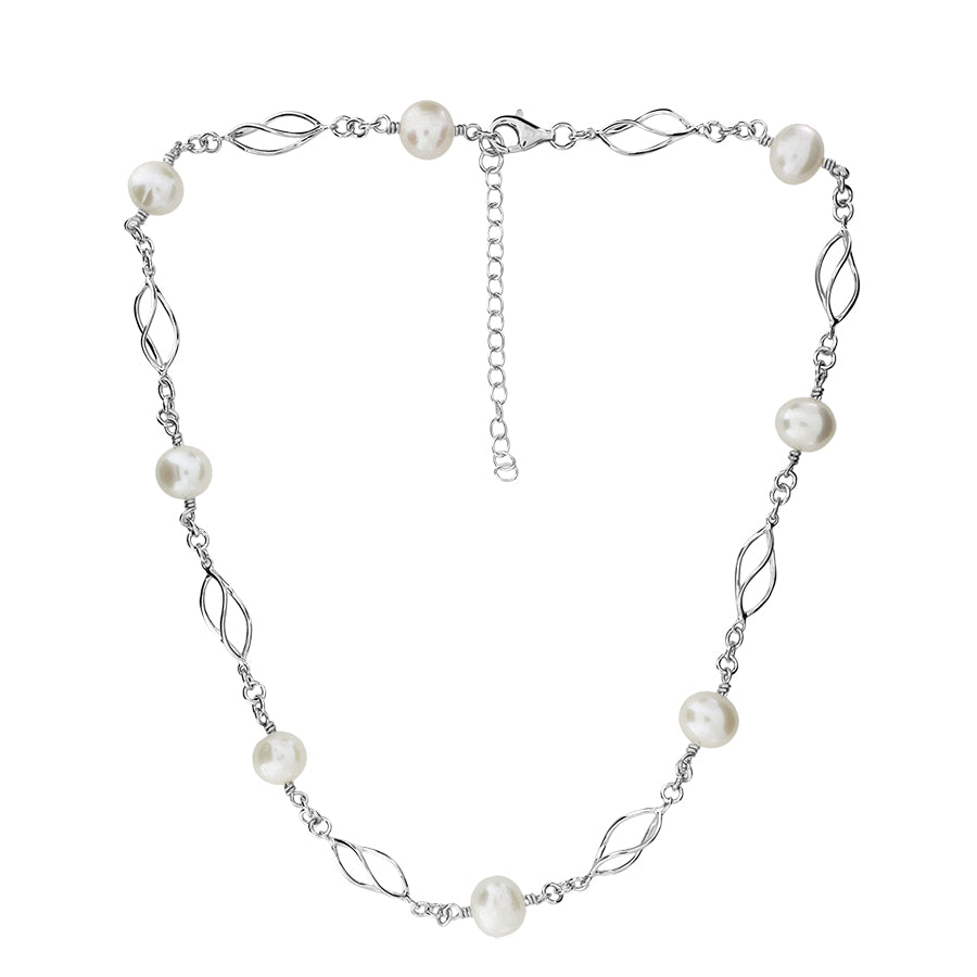 Silver &amp; Freshwater Pearl Spirals Necklace