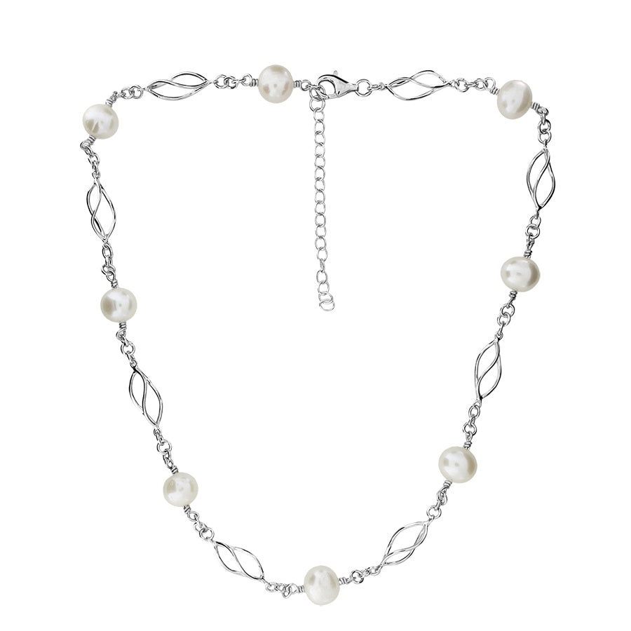 Silver & Freshwater Pearl Spirals Necklace