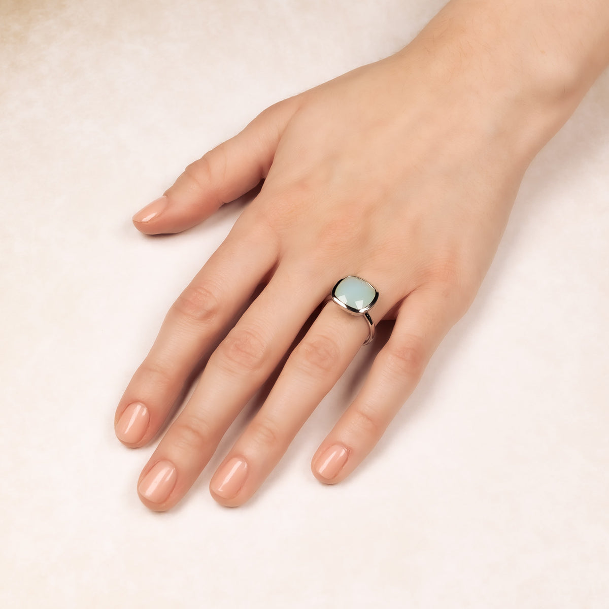 Square Aqua Chalcedony Ring