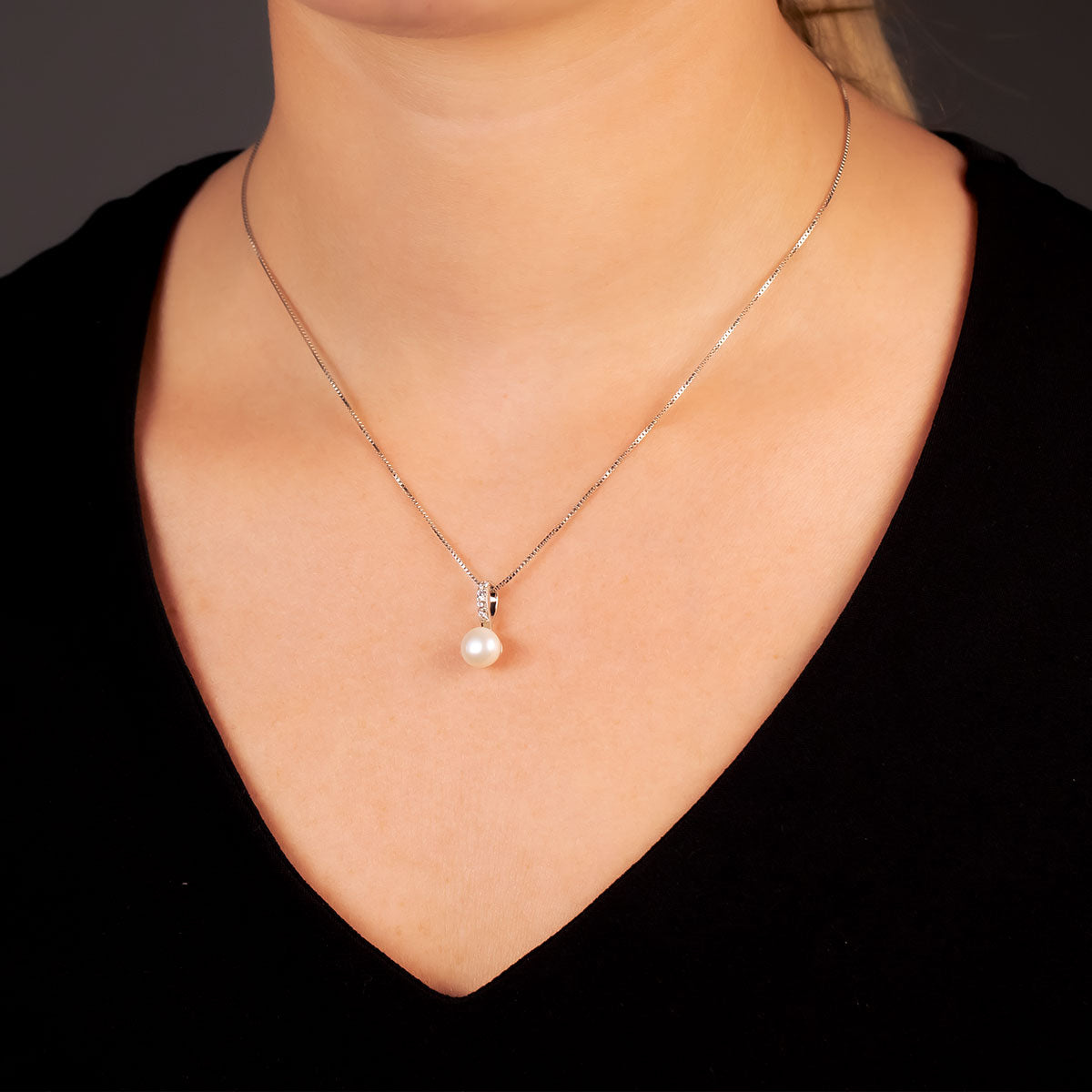 Silver & Pavé Simple Pearl Pendant