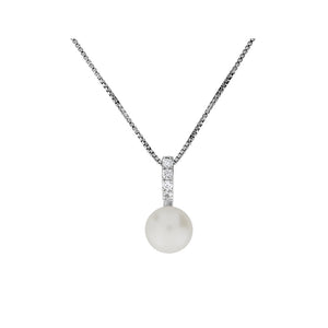 Silver & Pavé Simple Pearl Pendant