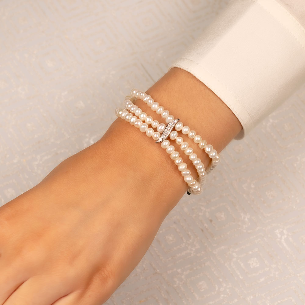 Pearl Triple Strand &amp; Pavé Wave Bracelet