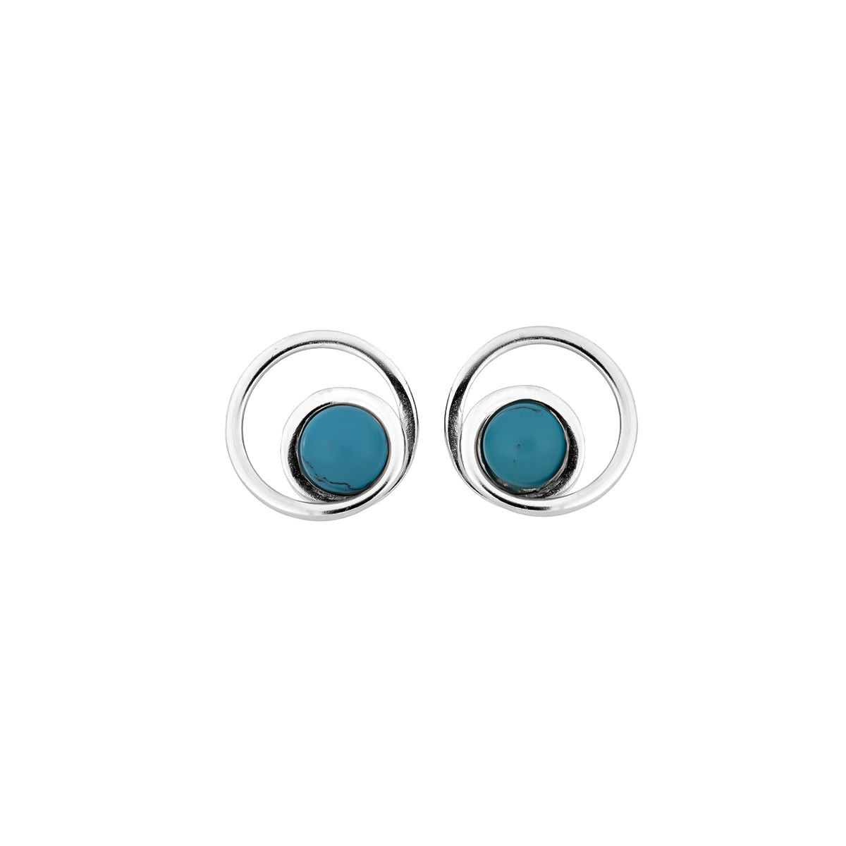 Silver &amp; Turquoise Circles Stud Earrings