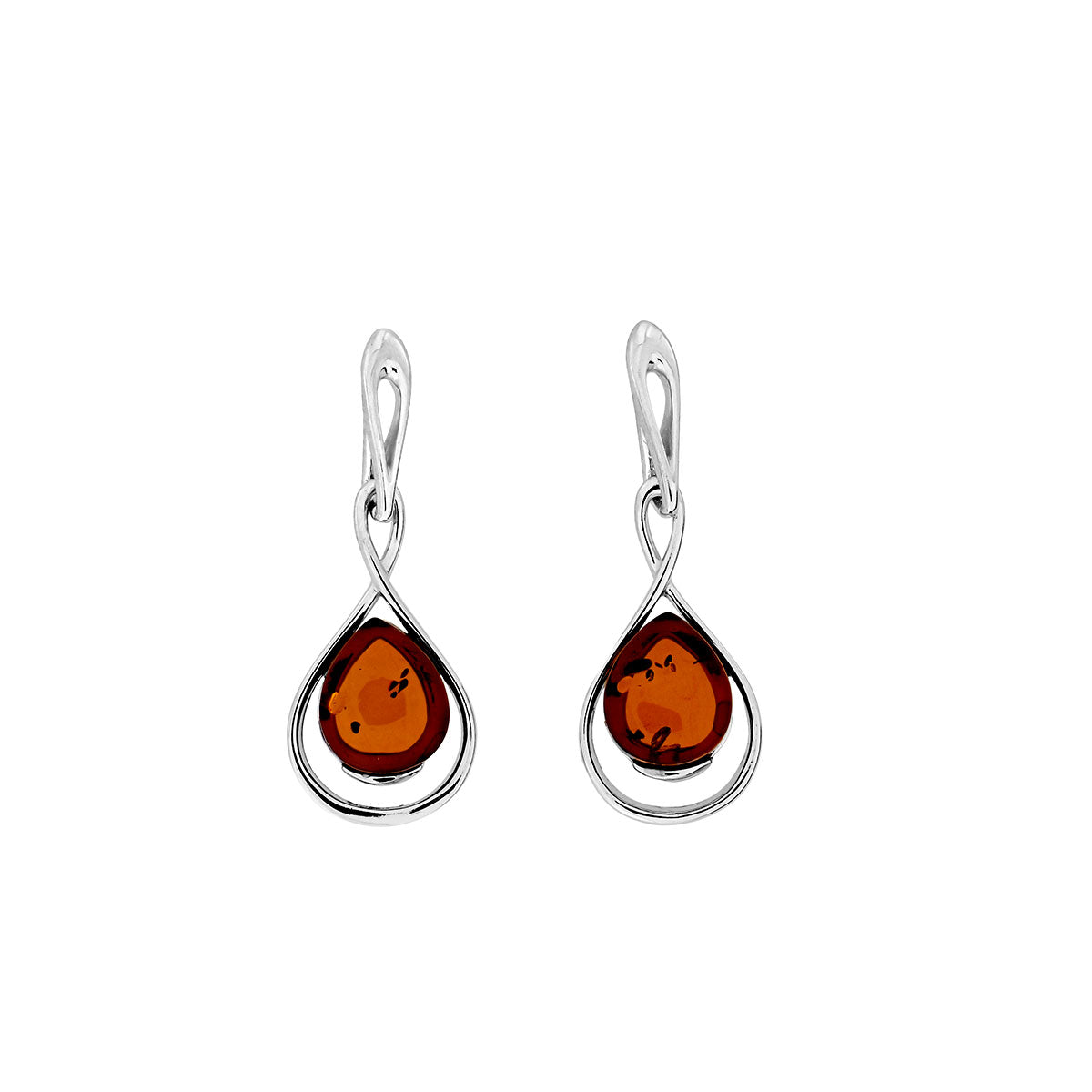 Silver & Amber Teardrop Twist Earrings