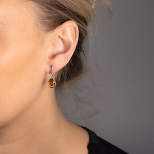 Silver & Amber Teardrop Twist Earrings
