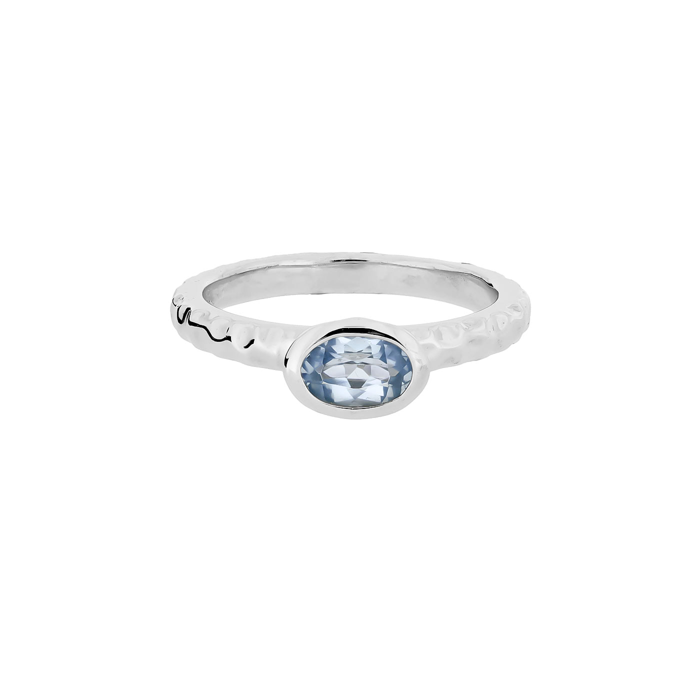 Oval Blue Topaz Textured Stacking Ring