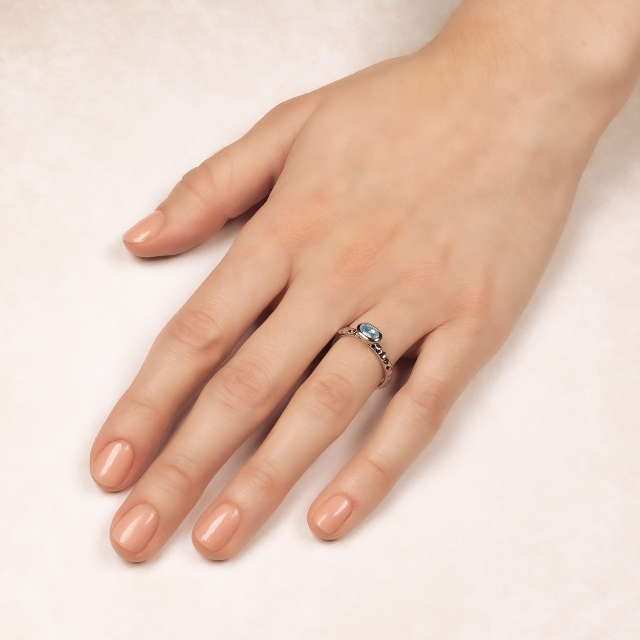 Oval Blue Topaz Textured Stacking Ring