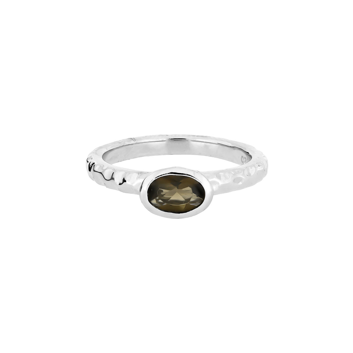 Oval Smoky Quartz Textured Stacking Ring