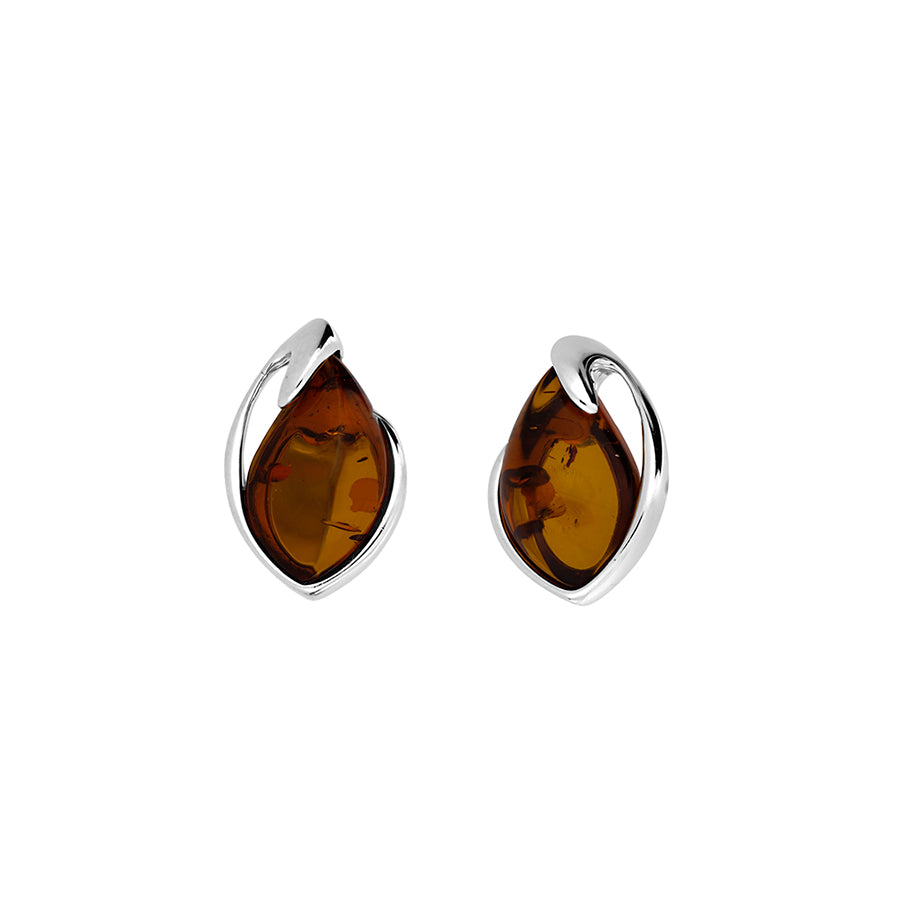 Silver Twist Amber Teardrop Studs