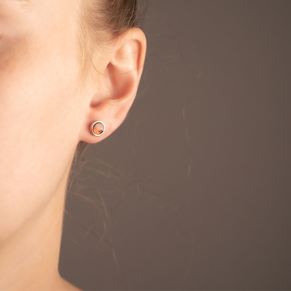 Silver & Amber Small Button Studs; 6mm