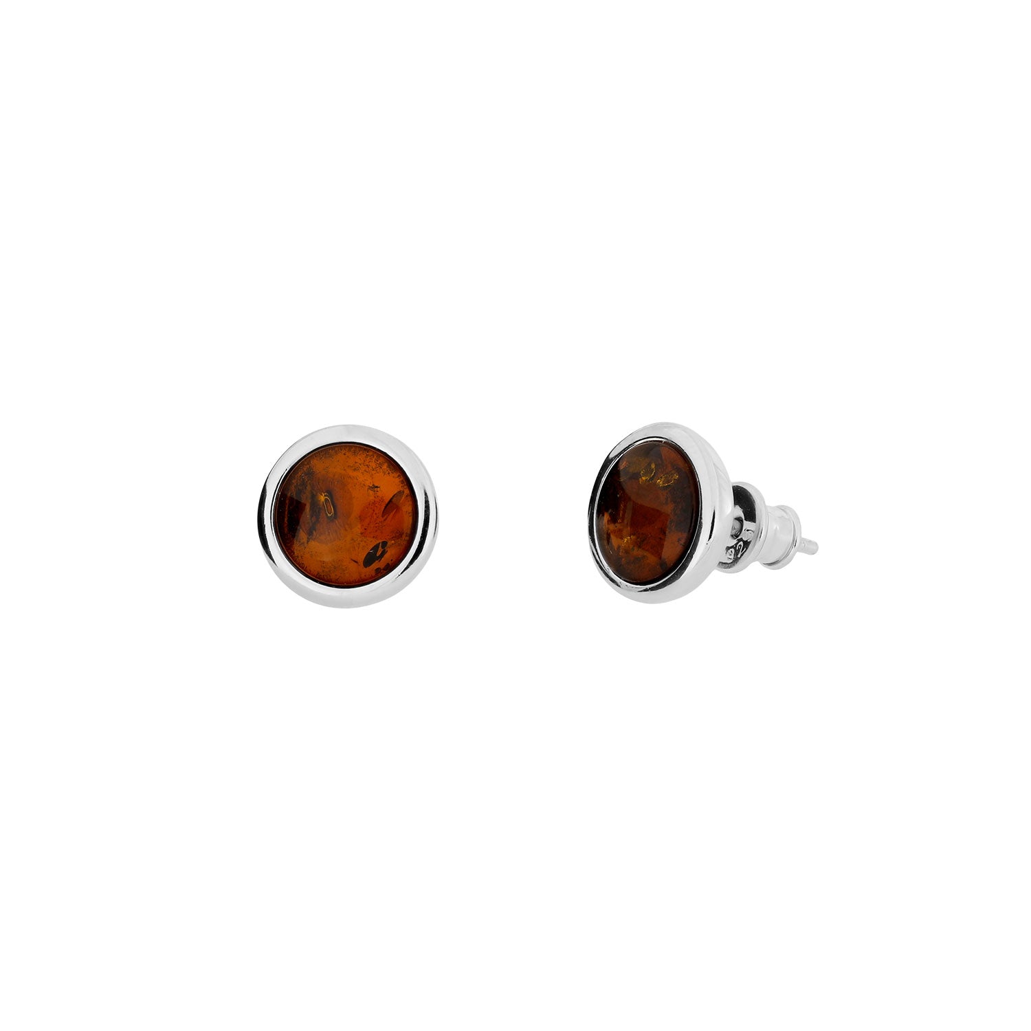 Silver & Amber Large Button Studs; 8mm