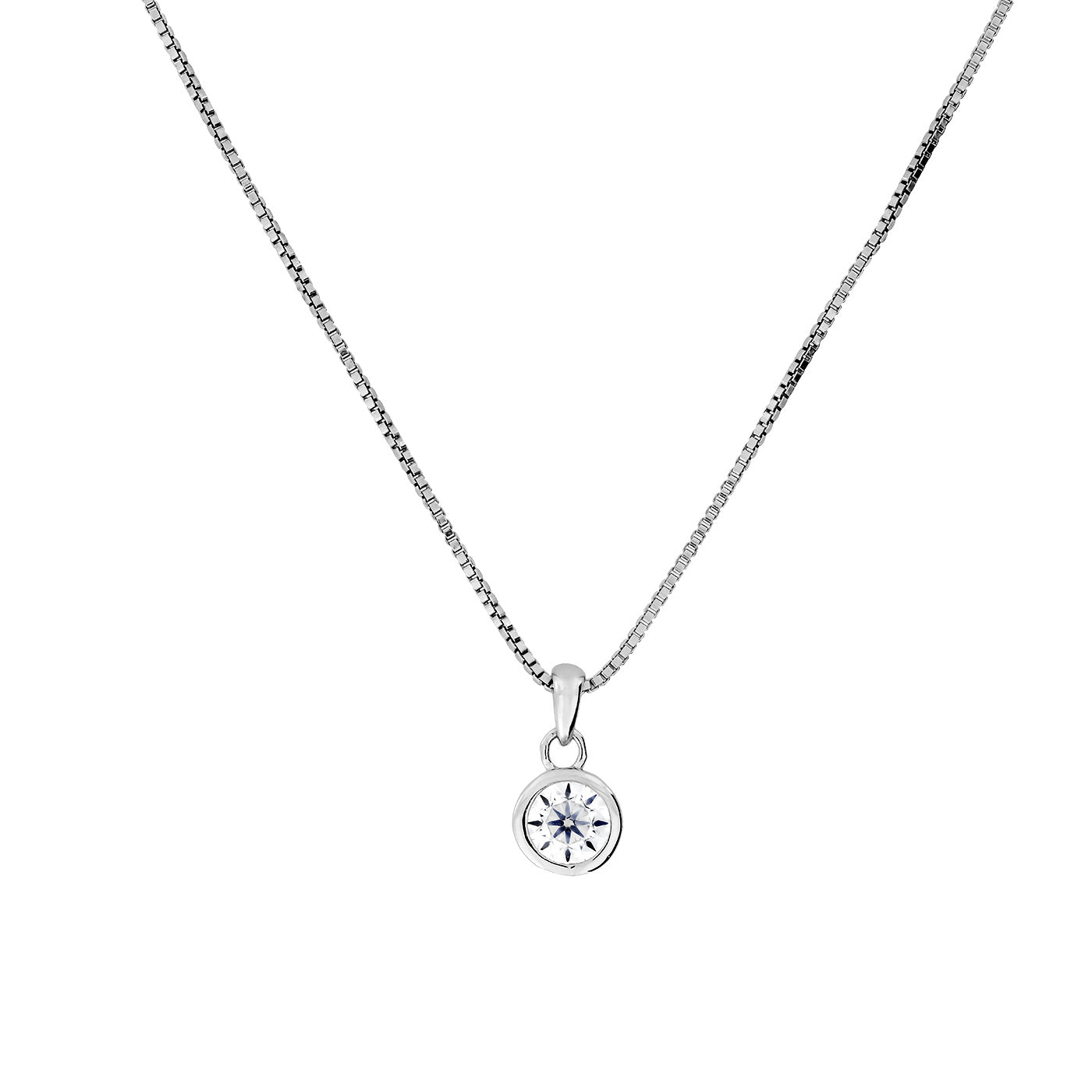 Medium Brilliant Cut Cubic Zirconia Pendant with a Rub-over Setting