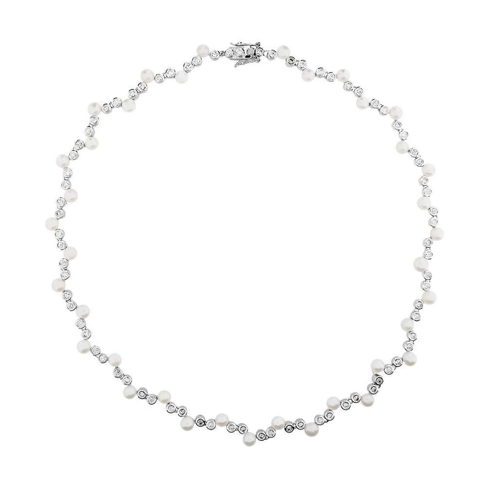 Silver and Pearl Cluster Necklace