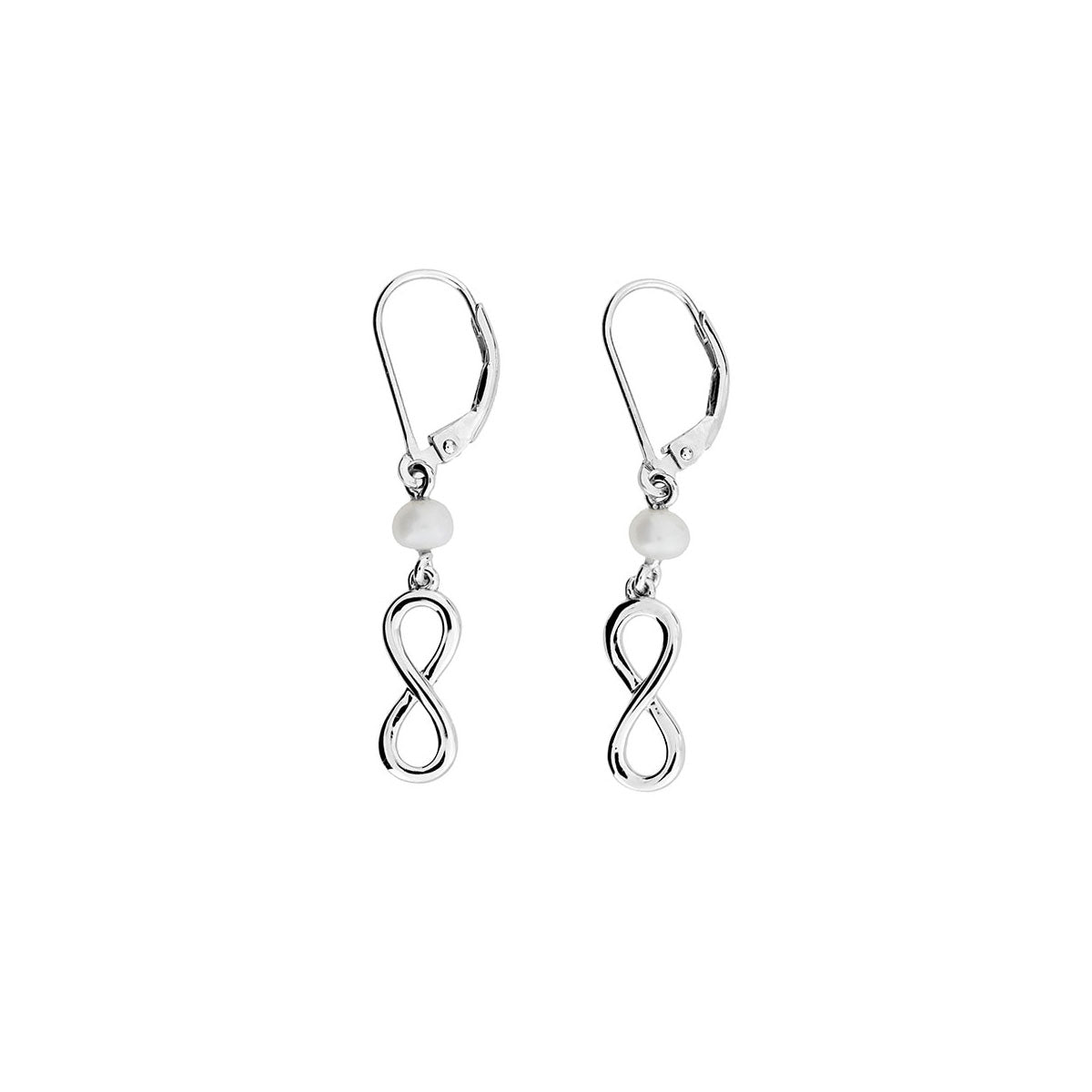 Silver &amp; Pearl Infinity Drop Earrings