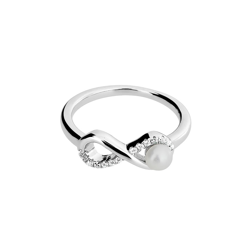 Silver &amp; Pearl Pavé Infinity Ring