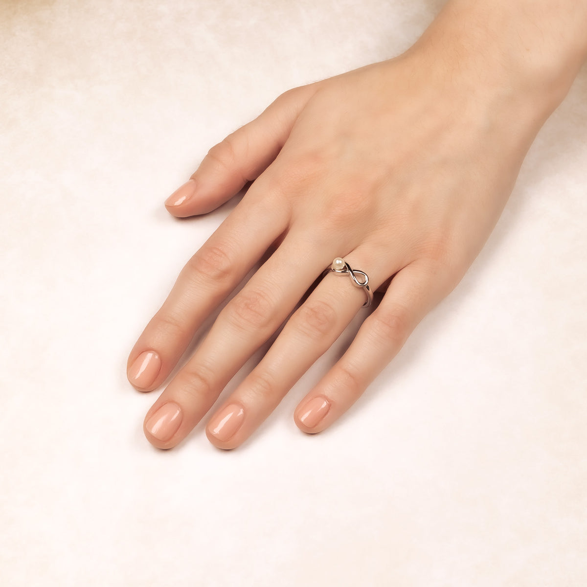Silver & Pearl Infinity Ring