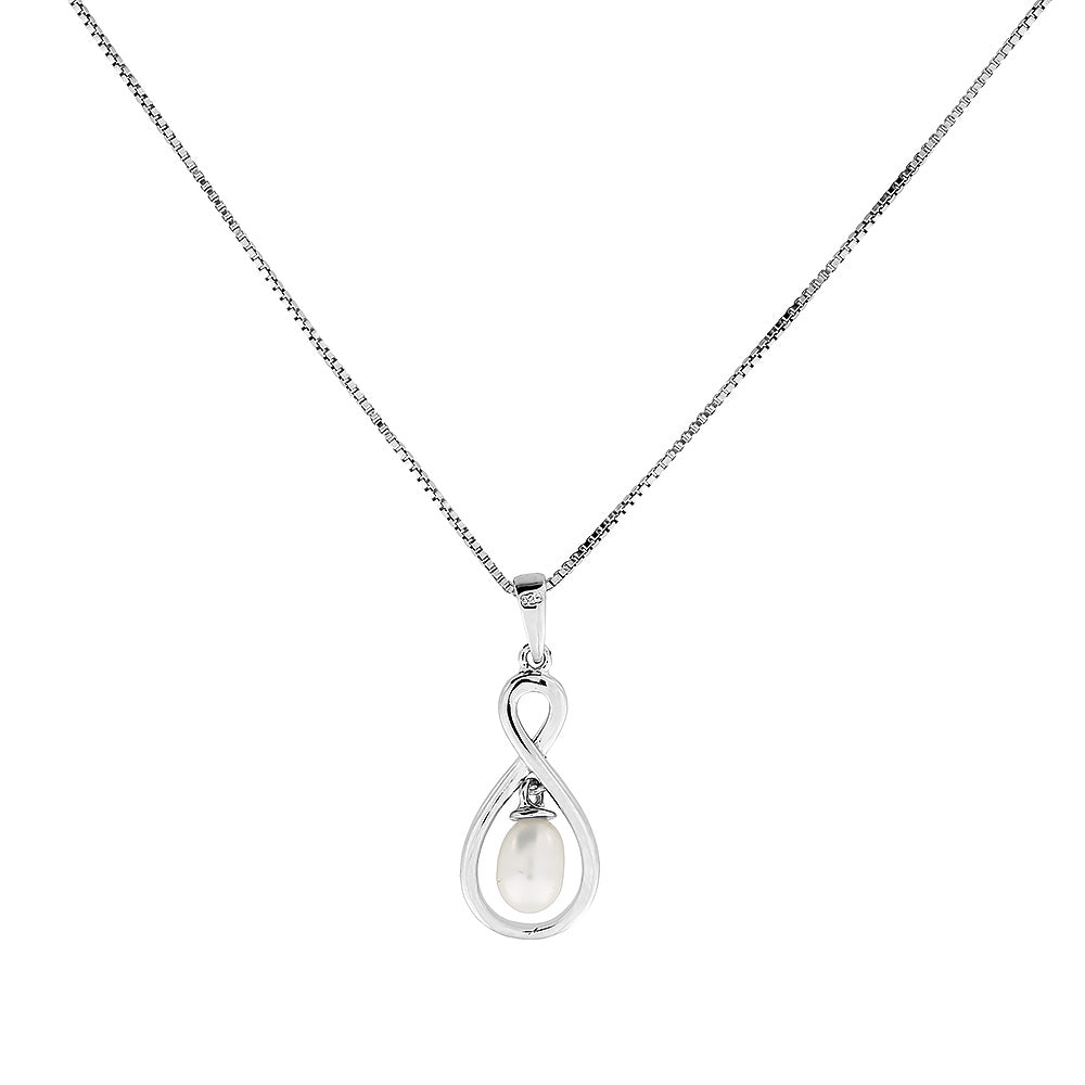 Silver & Dangling Pearl Infinity Pendant