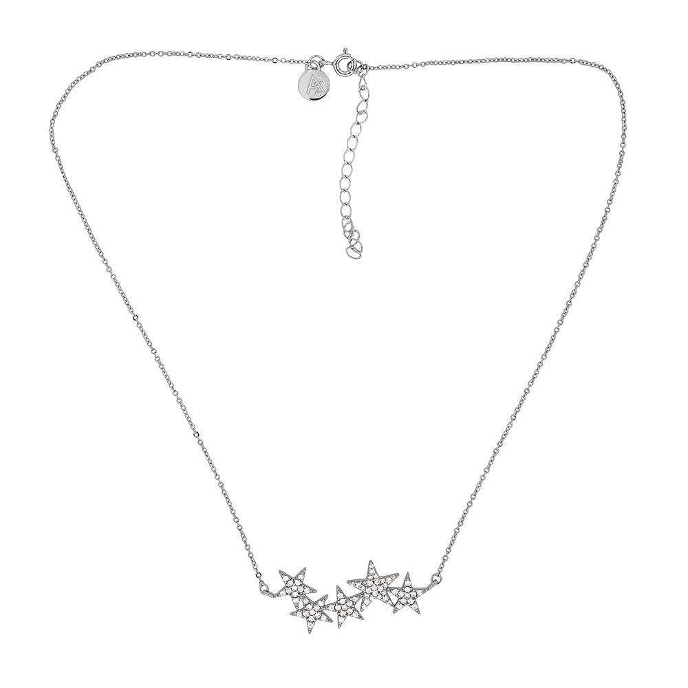 Silver &amp; Pavé Star Cluster Necklace